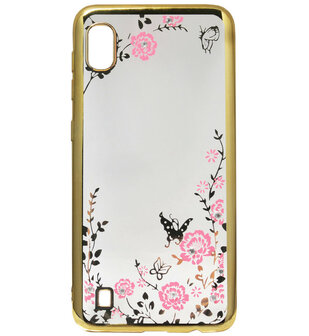 ADEL Siliconen Back Cover Softcase Hoesje voor Samsung Galaxy A10/ M10 - Bling Bling Goud Vlinders en Bloemen