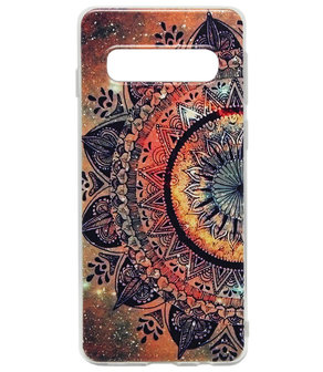 ADEL Siliconen Back Cover Softcase Hoesje voor Samsung Galaxy S10 Plus - Mandala Bloemen Rood