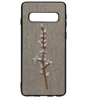 ADEL Siliconen Back Cover Softcase Hoesje voor Samsung Galaxy S10 Plus - Geborduurde Bloem Grijs