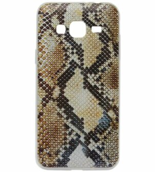 ADEL Siliconen Back Cover Softcase hoesje voor Samsung Galaxy J3 (2015)/ J3 (2016) - Slangenhuid Bruin