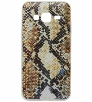 ADEL Siliconen Back Cover Softcase Hoesje voor Samsung Galaxy J7 (2015) - Slangenhuid Bruin