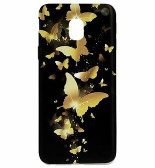 ADEL Siliconen Back Cover Softcase Hoesje voor Samsung Galaxy J3 (2017) - Vlinder Goud