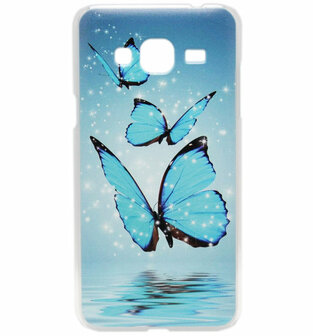 ADEL Kunststof Hardcase Back Cover hoesje voor Samsung Galaxy J3 (2015)/ J3 (2016) - Vlinder Blauw