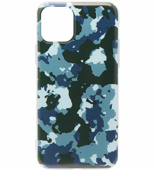 ADEL Siliconen Back Cover Softcase hoesje voor iPhone 11 Pro - Camouflage Blauw