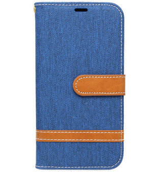 ADEL Kunstleren Book Case hoesje voor Samsung Galaxy J3 (2015)/ J3 (2016) - Stoffen Design Blauw