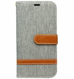 ADEL Kunstleren Book Case hoesje voor Samsung Galaxy J3 (2015)/ J3 (2016) - Stoffen Design Grijs