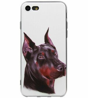 ADEL Siliconen Back Cover Softcase Hoesje voor iPhone SE (2022/ 2020)/ 8/ 7 - Dobermann Pinscher Hond