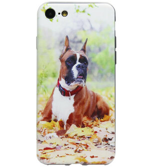 ADEL Siliconen Back Cover Softcase Hoesje voor iPhone 8 Plus/ 7 Plus - Boxer Hond