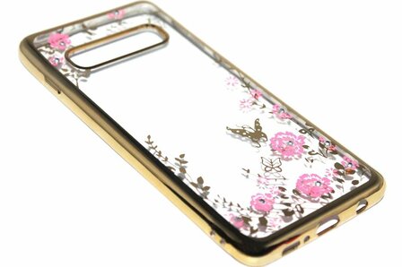 Goud glimmend bloemen hoesje Samsung Galaxy S10e