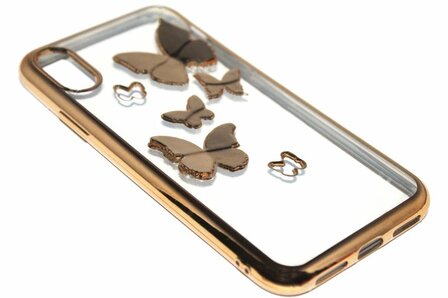 ADEL Siliconen Back Cover Hoesje voor iPhone XS/X - Glimmende Vlinders Goud