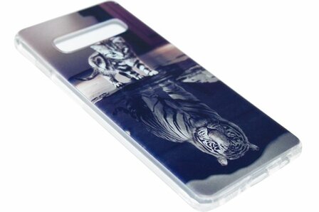 ADEL Siliconen Back Cover Hoesje voor Samsung Galaxy S10 Plus - Poezen Schaduw Tijger