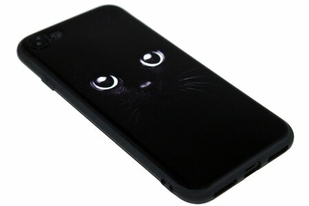ADEL Siliconen Back Cover Softcase Hoesje iPhone SE (2022/ 2020)/ 8/ 7 - Zwarte Kat