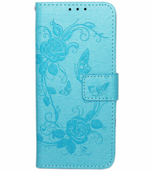 ADEL Kunstleren Book Case Hoesje voor Samsung Galaxy S9 - Vlinders en Bloemen Blauw