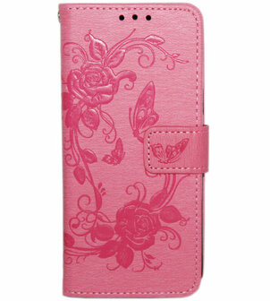 ADEL Kunstleren Book Case Hoesje voor Samsung Galaxy S9 - Vlinders en Bloemen Rood