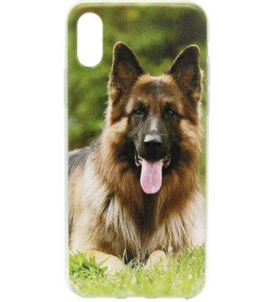 ADEL Siliconen Back Cover Hoesje voor iPhone XS/X - Duitse Herder Hond