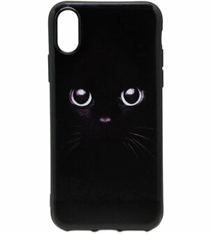 ADEL Siliconen Back Cover Hoesje voor iPhone XS/X - Zwarte Kat