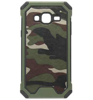 ADEL Kunststof Bumper Hardcase Hoesje voor Samsung Galaxy J7 (2015) - Camouflage Groen