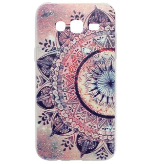 ADEL Siliconen Back Cover Softcase Hoesje voor Samsung Galaxy J5 (2015) - Mandala Bloemen Rood