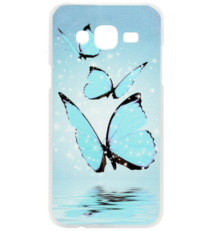 ADEL Kunststof Back Cover Hardcase Hoesje voor Samsung Galaxy J7 (2015) - Vlinder Blauw