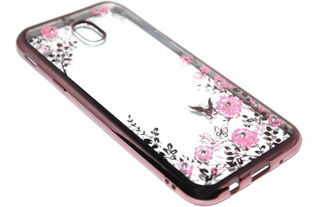 Glimmend bloemen hoesje roze Samsung Galaxy J7 (2017)