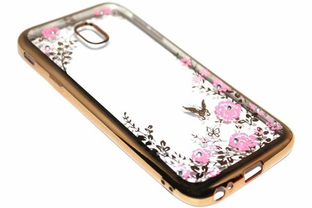 Glimmend bloemen hoesje goud Samsung Galaxy J3 (2017)