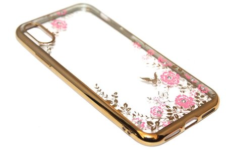 Glimmend bloemen hoesje goud iPhone XS / X