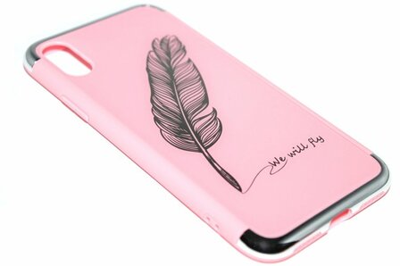 Roze veren hoesje deluxe iPhone XS / X