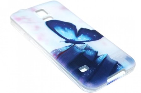 Blauw vlinder hoesje siliconen Samsung Galaxy S5 (Plus) / Neo