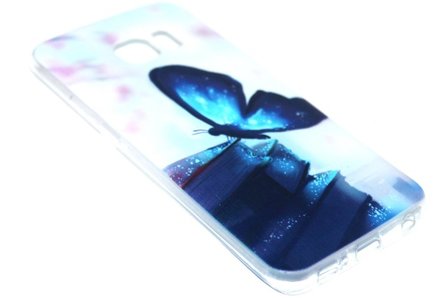 Blauw vlinder hoesje siliconen Samsung Galaxy S6 Edge