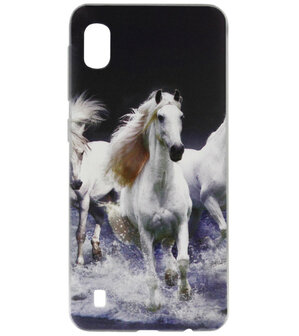 ADEL Siliconen Back Cover Softcase Hoesje voor Samsung Galaxy A10/ M10 - Paarden Wit