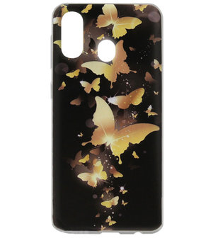 ADEL Siliconen Back Cover Softcase Hoesje voor Samsung Galaxy A40 - Vlinder Goud