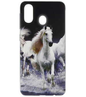 ADEL Siliconen Back Cover Softcase Hoesje voor Samsung Galaxy A40 - Paarden Wit