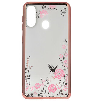 ADEL Siliconen Back Cover Softcase Hoesje voor Samsung Galaxy A40 - Bling Bling Roze Vlinders en Bloemen