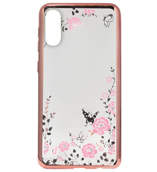 ADEL Siliconen Back Cover Softcase Hoesje voor Samsung Galaxy A50(s)/ A30s - Bling Bling Roze Vlinders en Bloemen