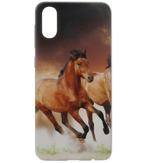 ADEL Siliconen Back Cover Softcase Hoesje voor Samsung Galaxy A70(s) - Paarden Bruin