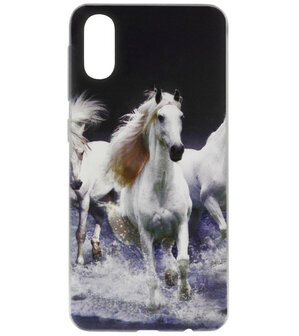 ADEL Siliconen Back Cover Softcase Hoesje voor Samsung Galaxy A70(s) - Paarden Wit