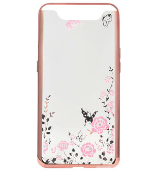 ADEL Siliconen Back Cover Softcase Hoesje voor Samsung Galaxy A80/ A90 - Bling Bling Roze Vlinders en Bloemen