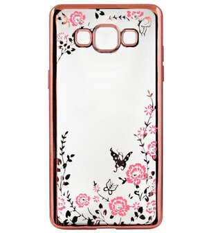 ADEL Siliconen Back Cover Softcase Hoesje voor Samsung Galaxy A5 (2015) - Bling Bling Vlinders en Bloemen Roze