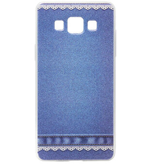 ADEL Siliconen Back Cover Softcase Hoesje voor Samsung Galaxy A5 (2015) - Jeans Spijkerbroek Blauw