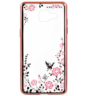 ADEL Siliconen Back Cover Softcase Hoesje voor Samsung Galaxy A3 (2016) - Bling Bling Vlinders en Bloemen Roze