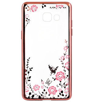 ADEL Siliconen Back Cover Softcase Hoesje voor Samsung Galaxy A3 (2017) - Bling Bling Vlinders en Bloemen Roze