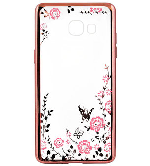 ADEL Siliconen Back Cover Softcase Hoesje voor Samsung Galaxy A5 (2017) - Bling Bling Vlinders en Bloemen Roze