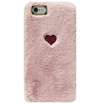 ADEL Siliconen Back Cover Softcase Hoesje voor iPhone 6S - Hartjes Fluffy Pluche Zachte Stof - Origineletelefoonhoesjes.nl