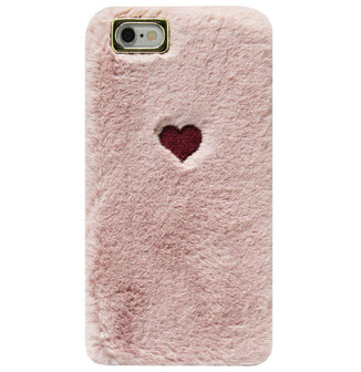 ADEL Siliconen Back Cover Softcase Hoesje voor iPhone 6(S) Plus - Hartjes Fluffy Pluche Zachte Stof