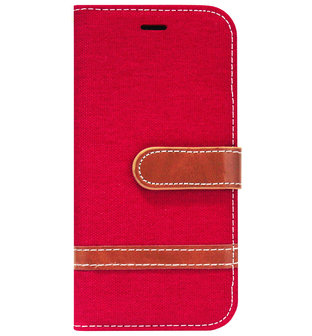 ADEL Kunstleren Book Case Portemonnee Pasjes Hoesje voor iPhone 6/ 6S - Rood Stoffen Design