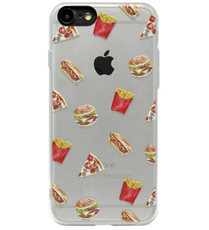 ADEL Siliconen Back Cover Softcase Hoesje voor iPhone SE (2022/ 2020)/ 8/ 7 - Junkfood Pizza Patat Hotdog Hamburger