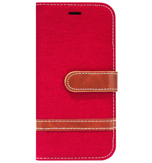 ADEL Kunstleren Book Case Portemonnee Pasjes Hoesje voor iPhone 8 Plus/ 7 Plus - Rood Stoffen Design