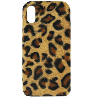 ADEL Siliconen Back Cover Softcase Hoesje voor iPhone XR - Luipaard Zachte Pluche Stof Design