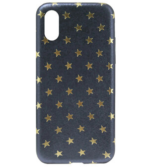 ADEL Siliconen Back Cover Softcase Hoesje voor iPhone XS/ X - Gouden Sterren Blauw