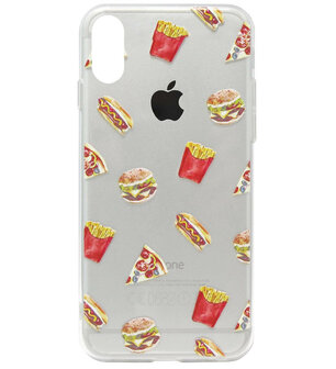 ADEL Siliconen Back Cover Softcase Hoesje voor iPhone XS/ X - Junkfood Pizza Patat Hotdog Hamburger